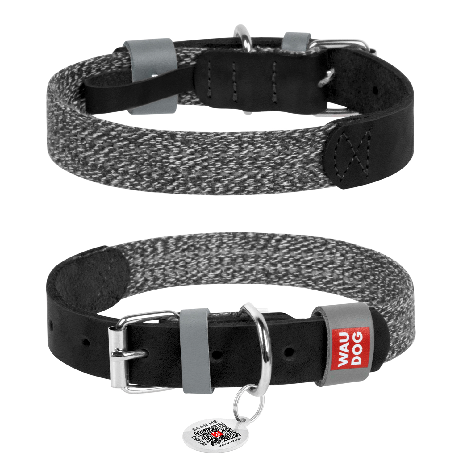 Waudog Zgardă nylon câine colecția Clasic, cu QR, mărimea L , Negru