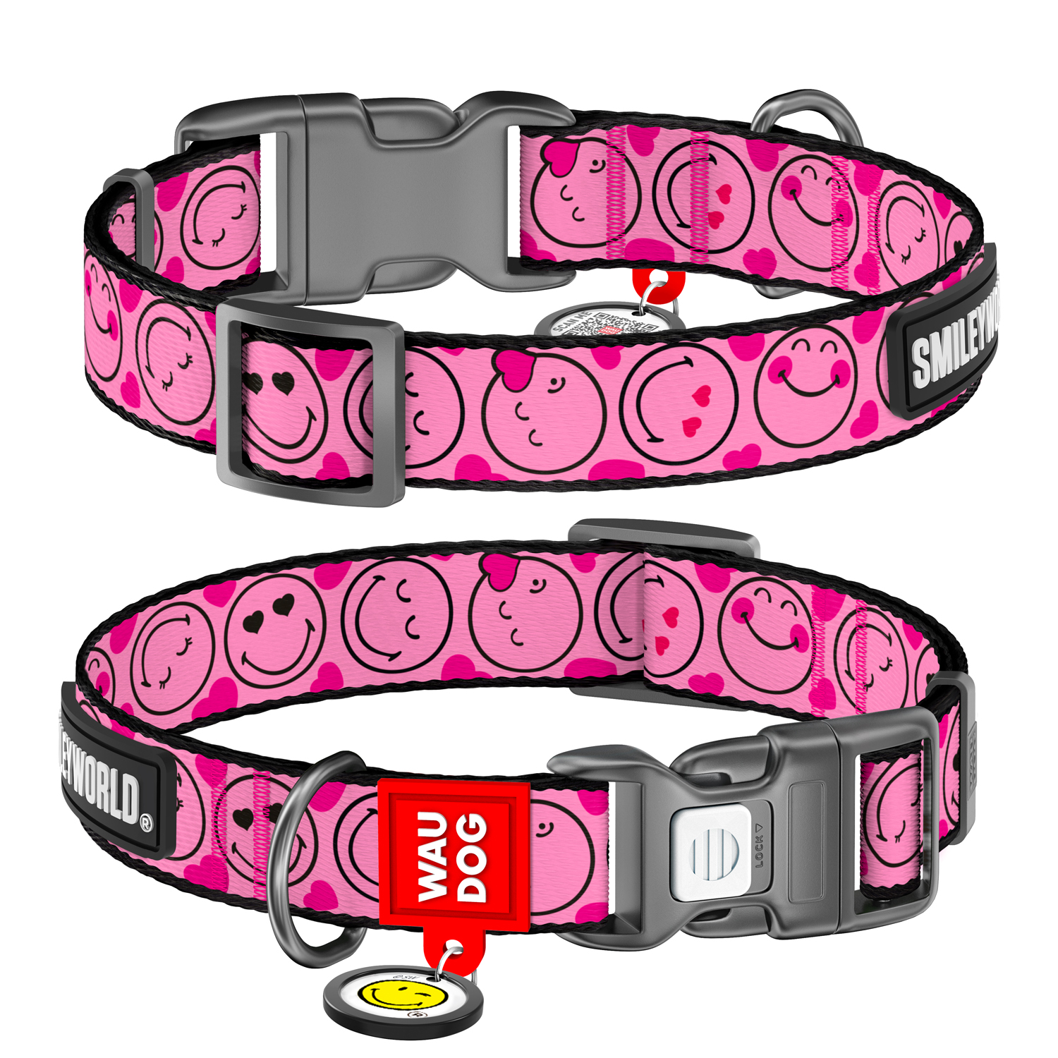 Zgardă nylon WAUDOG Smiley roz pentru câini, The Pet House