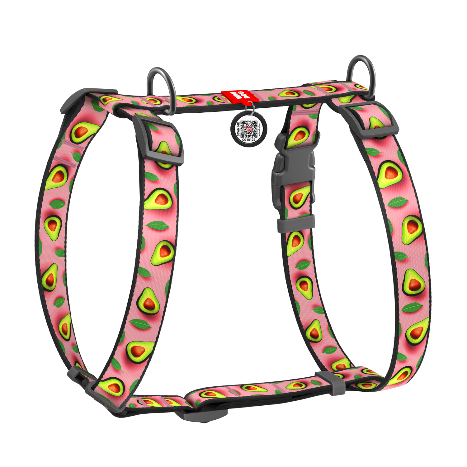 Waudog Ham pentru câine colecția Avocado on Pink, cu QR, mărimea S