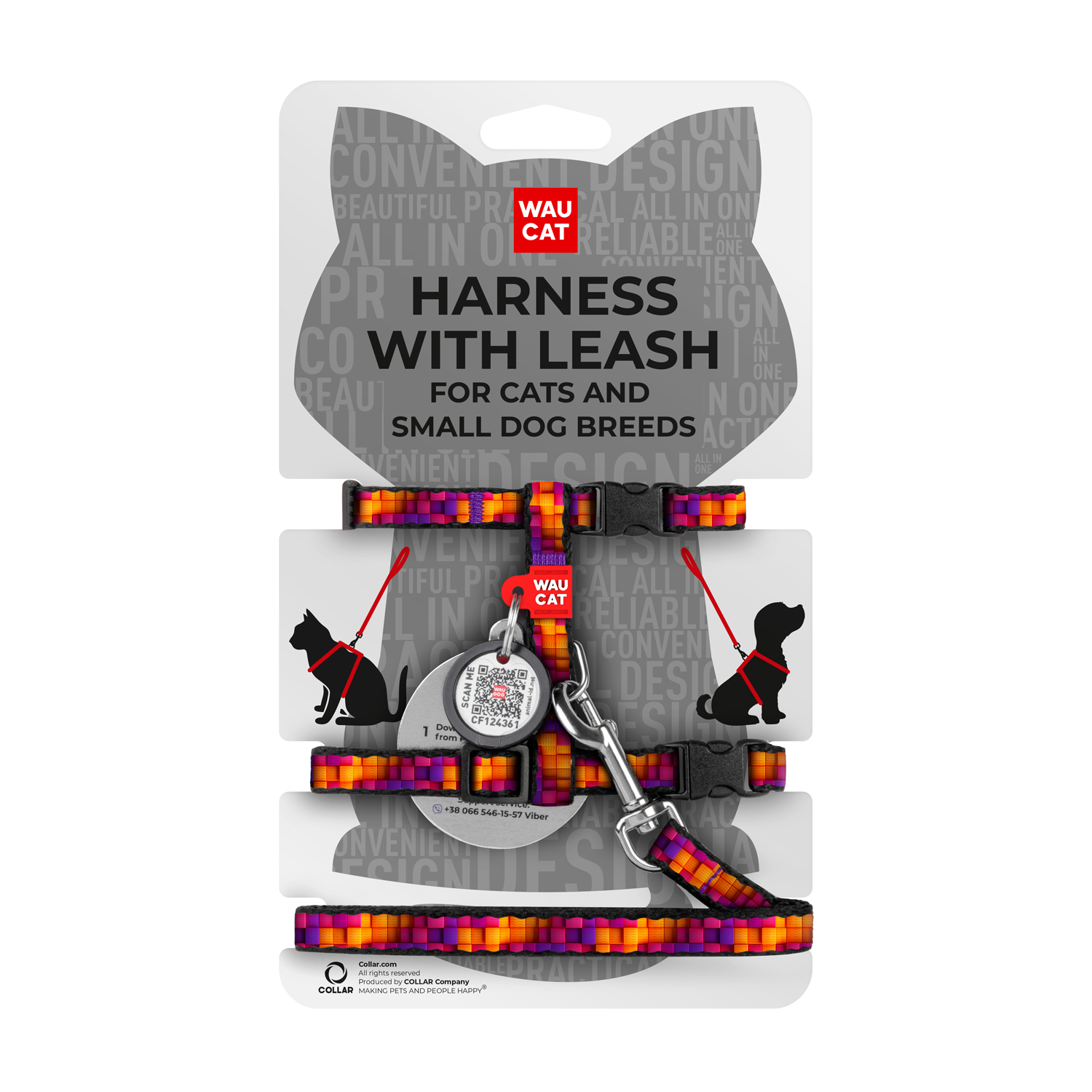 Set ham + lesă pisici colecția 3D Cubes, mărimea XS