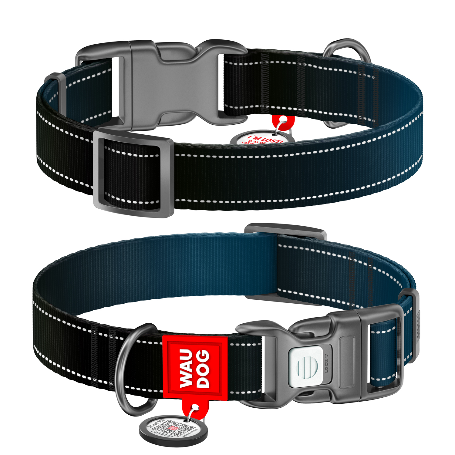 Zgardă nylon WAUDOG Mono negru pentru câini, The Pet House