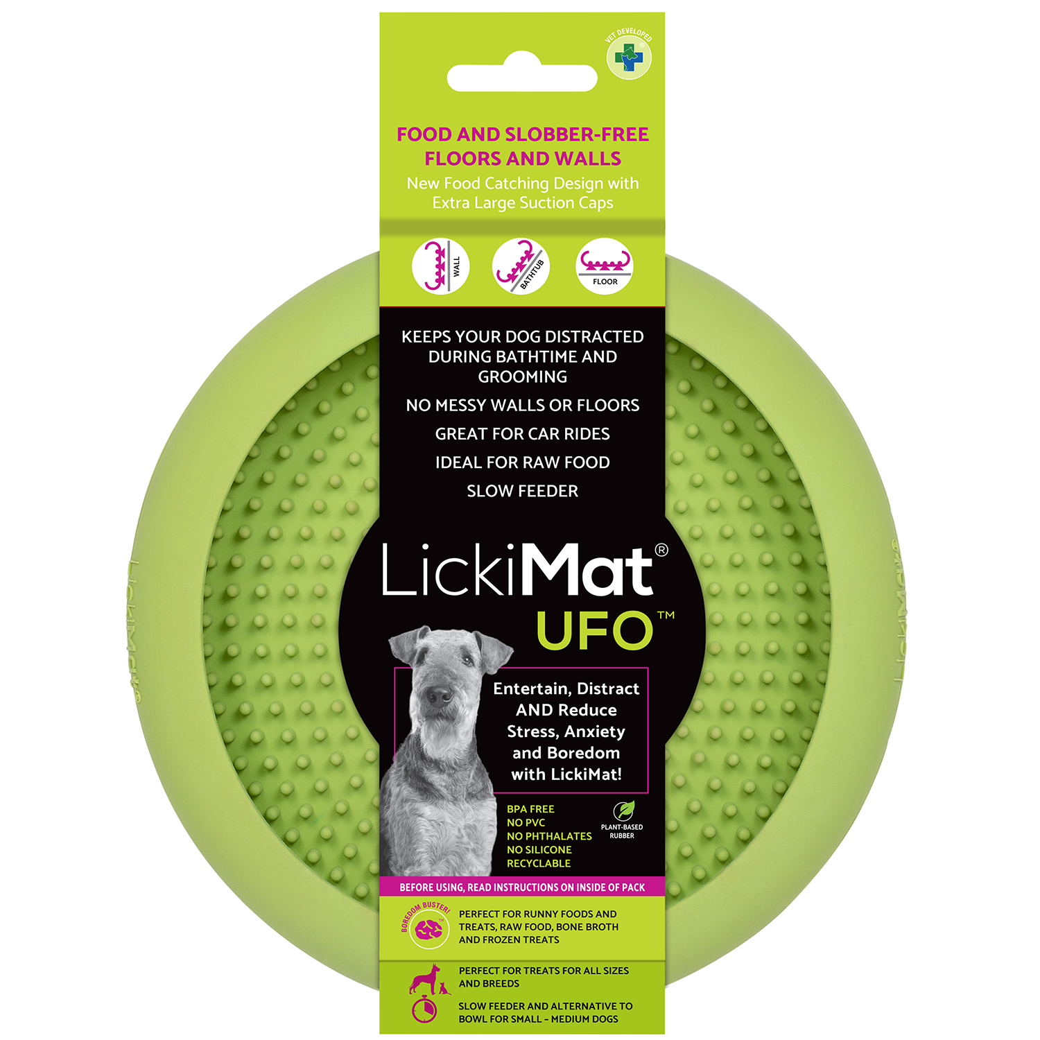 Covoraș de lins LickiMat UFO verde, cu ventuze — The Pet House Brașov