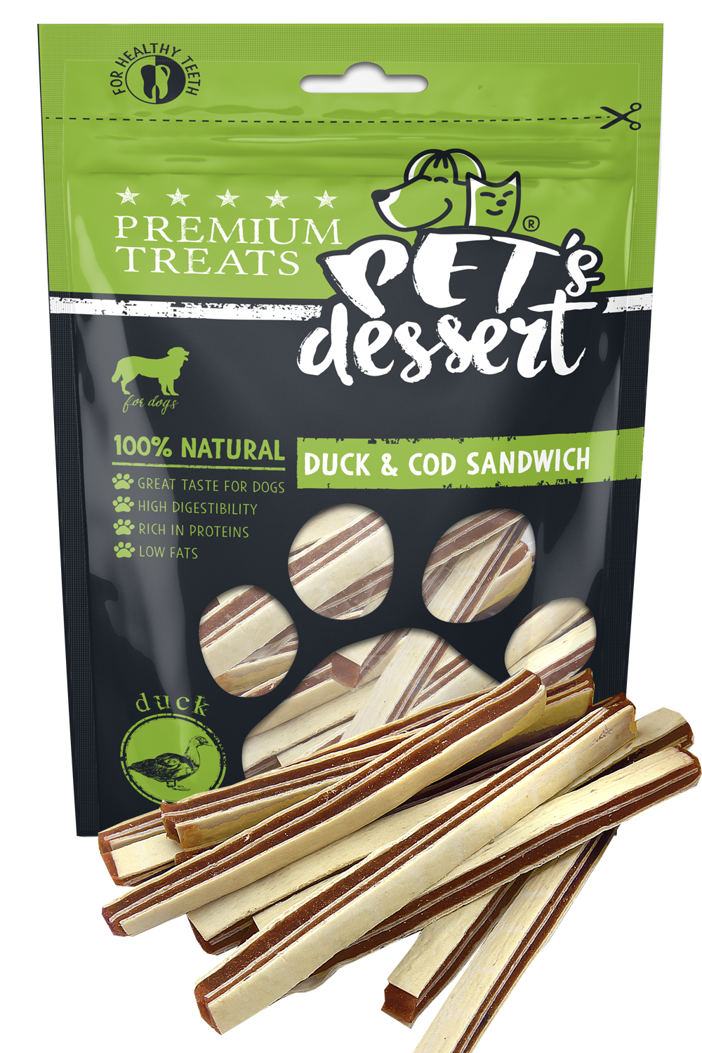 Pet's Dessert Câini Rață & Cod Sandwich 80g