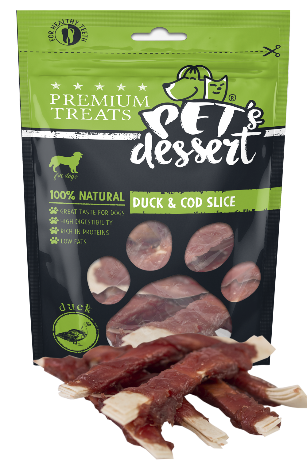 Pet's Dessert Câini Feliuțe Rață & Cod 80g