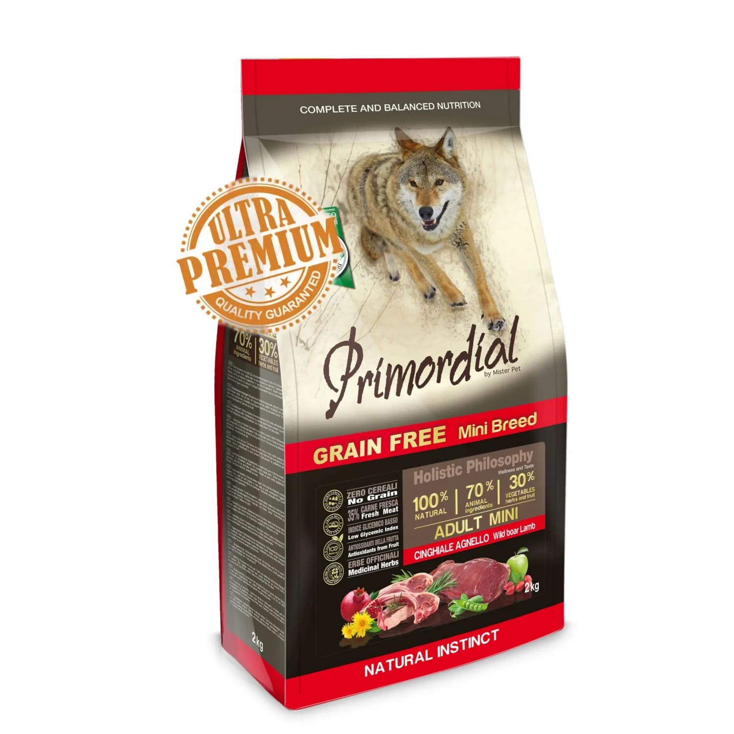 Primordial Holistic Fără Cereale Câini Adult Mini cu Mistreț & Miel 2kg