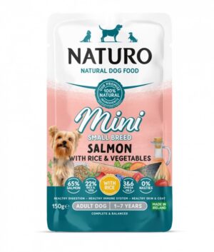 Plic Naturo Mini cu somon, orez și legume pentru câini de talie mică, 150 g