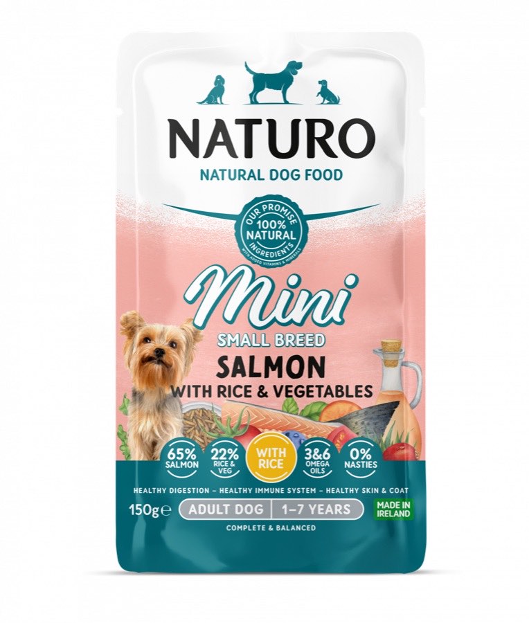 Plic Naturo Mini cu somon, orez și legume pentru câini de talie mică, 150 g